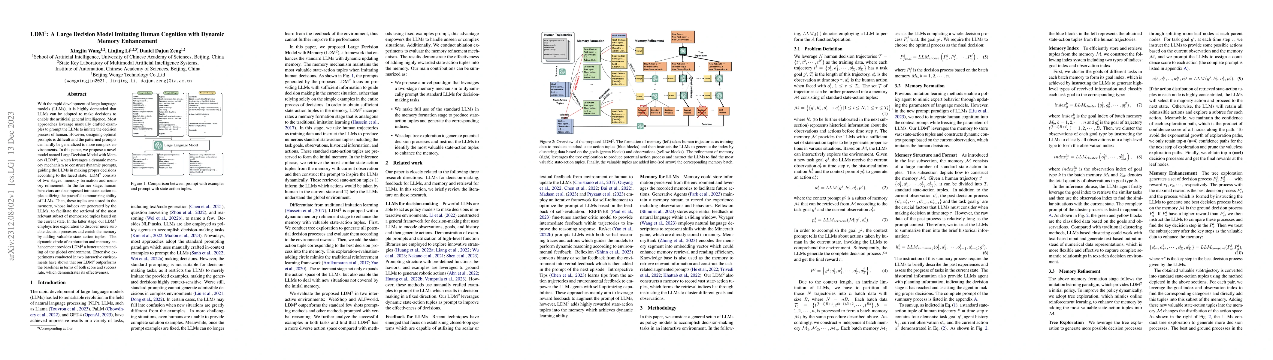 Thumbnail for LDM$^2$: A Large Decision Model Imitating Human Cognition with Dynamic
  Memory Enhancement