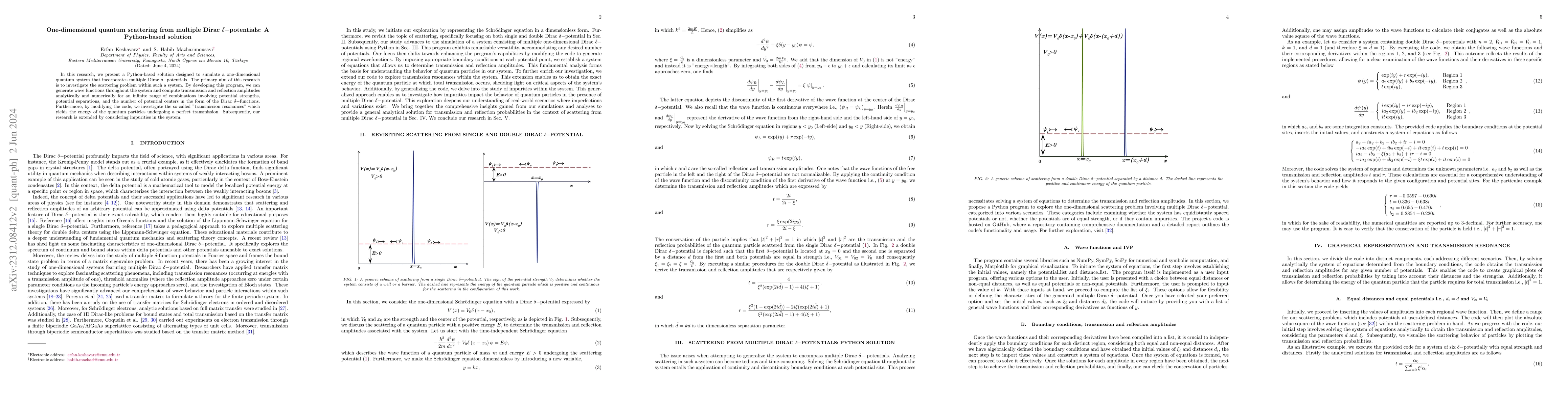 Thumbnail for One-dimensional quantum scattering from multiple Dirac delta potentials:
  A Python-based solution