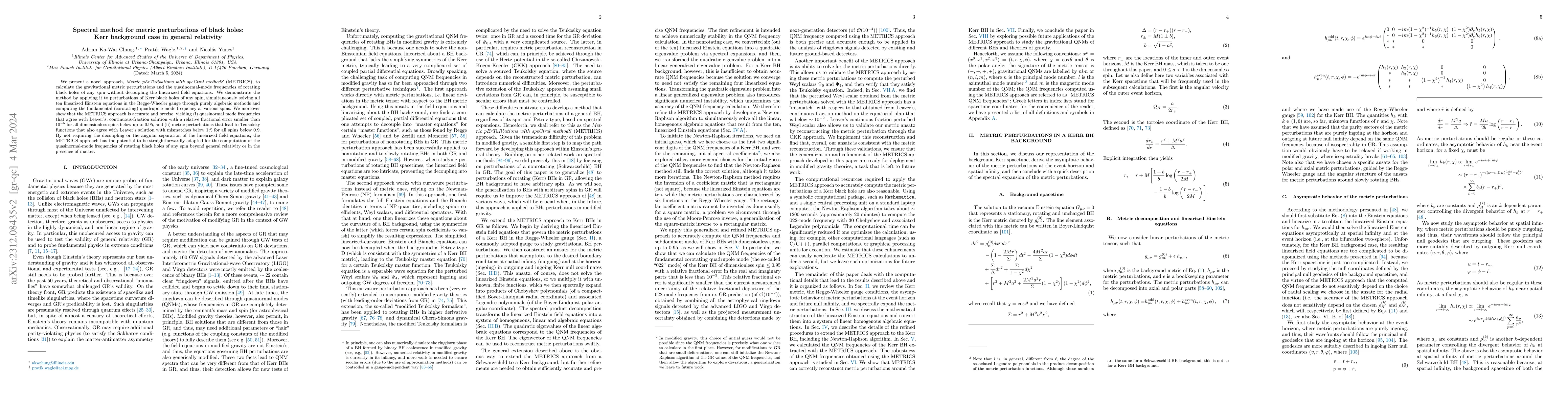 Thumbnail for Spectral method for metric perturbations of black holes: Kerr background
  case in general relativity