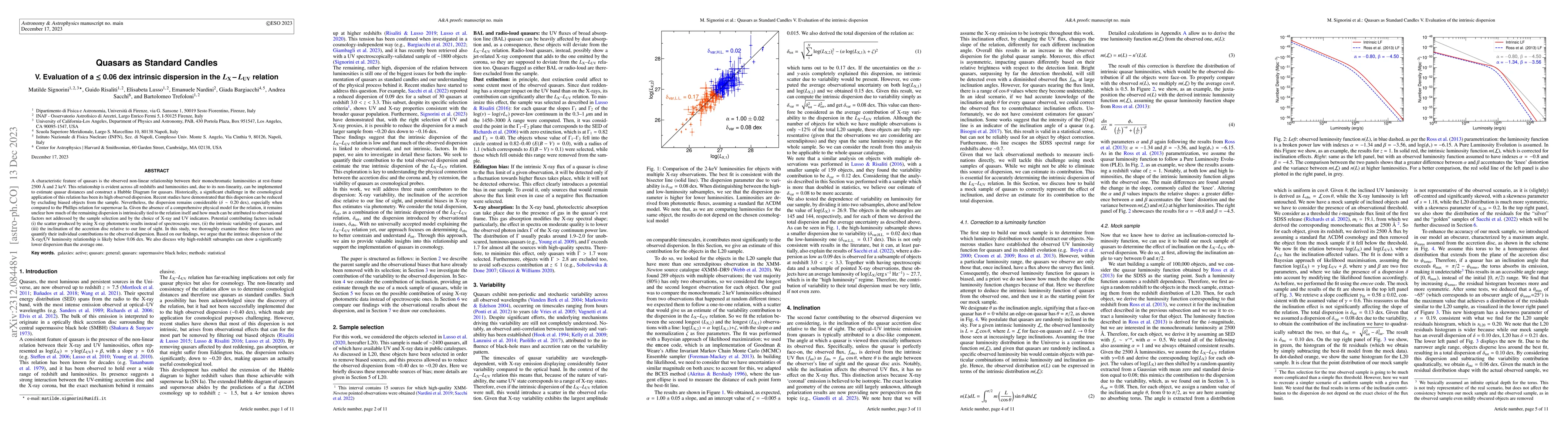 Thumbnail for Quasars as Standard Candles V. Evaluation of a $\leq$ 0.06 dex intrinsic
  dispersion in the LX-LUV relation