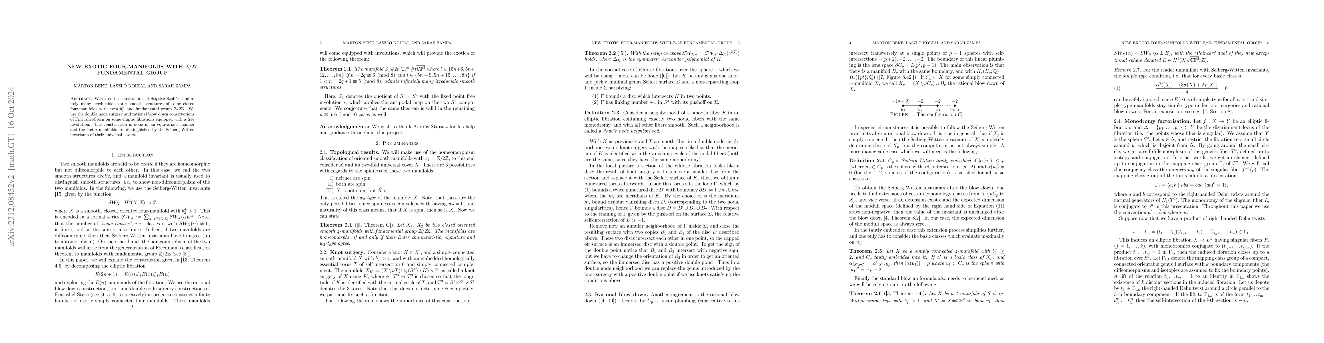 Thumbnail for New Exotic four-manifolds with $\mathbb{Z}/2\mathbb{Z}$ fundamental
  group