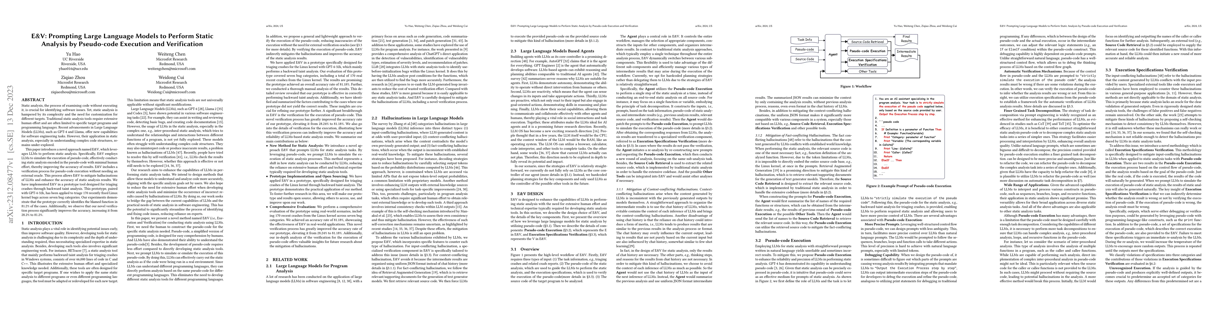 Thumbnail for E&V: Prompting Large Language Models to Perform Static Analysis by
  Pseudo-code Execution and Verification