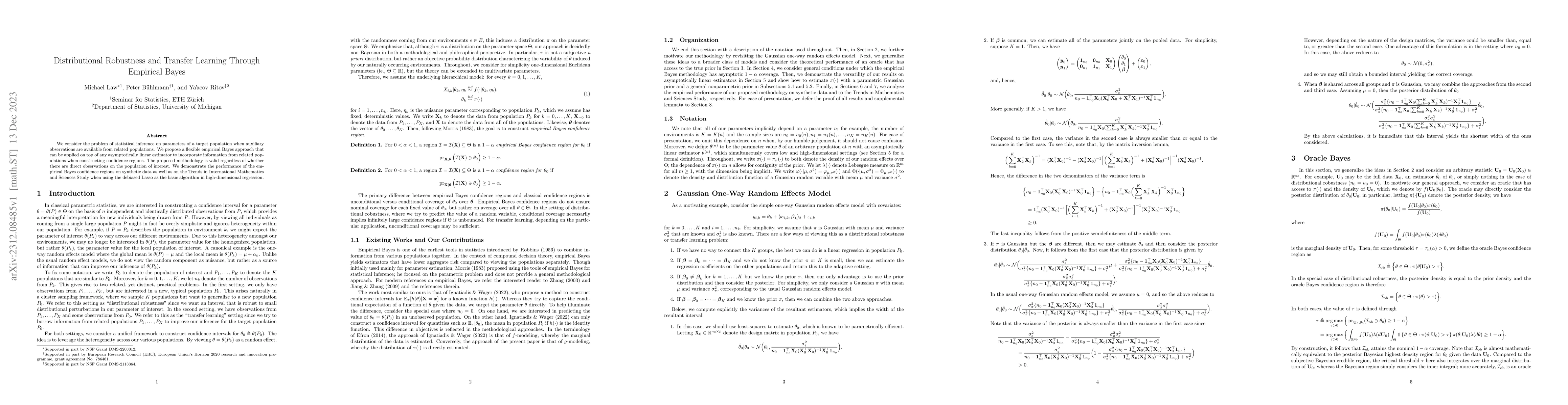 Thumbnail for Distributional Robustness and Transfer Learning Through Empirical Bayes