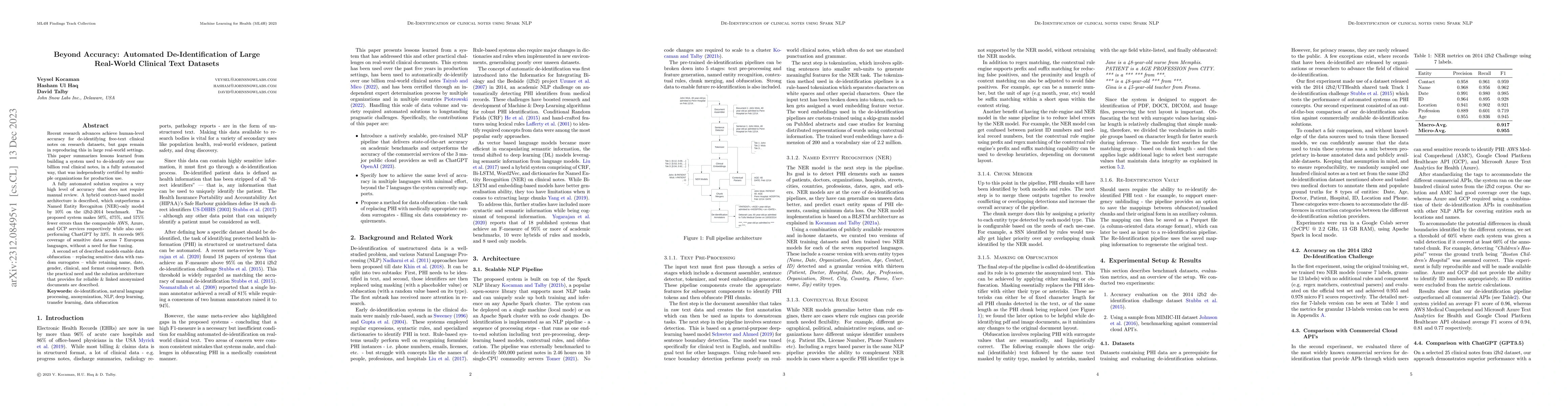 Thumbnail for Beyond Accuracy: Automated De-Identification of Large Real-World
  Clinical Text Datasets
