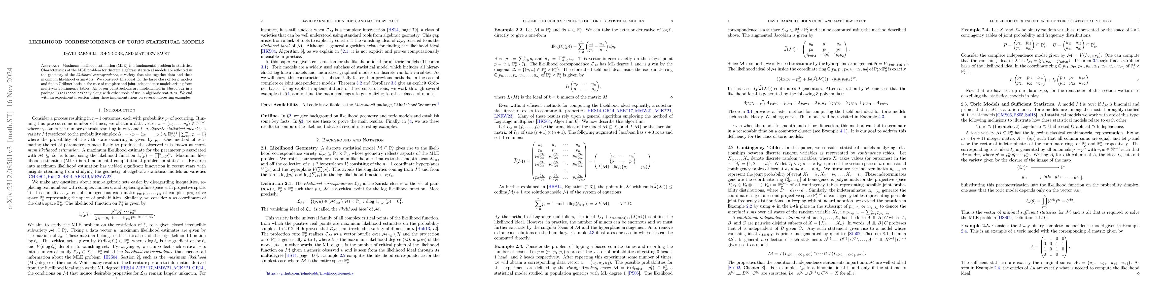 Thumbnail for Likelihood Correspondence of Statistical Models