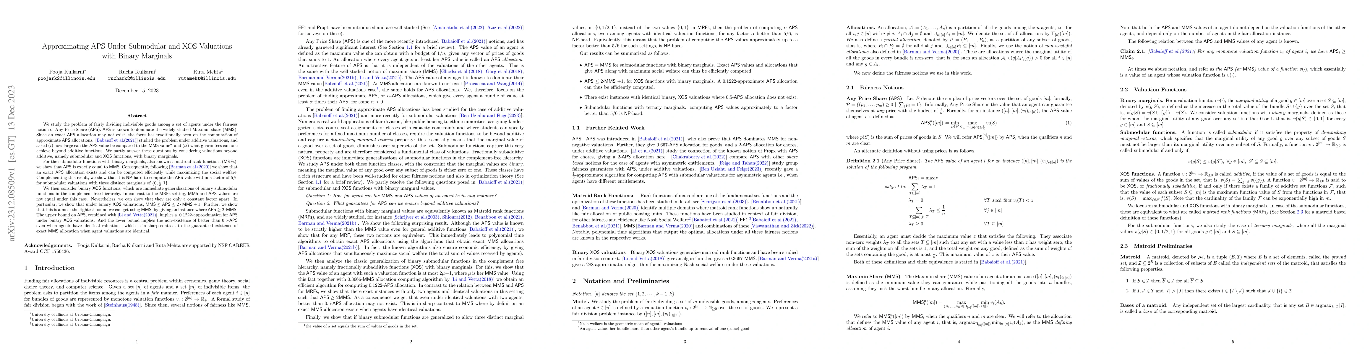 Thumbnail for Approximating APS under Submodular and XOS valuations with Binary
  Marginals