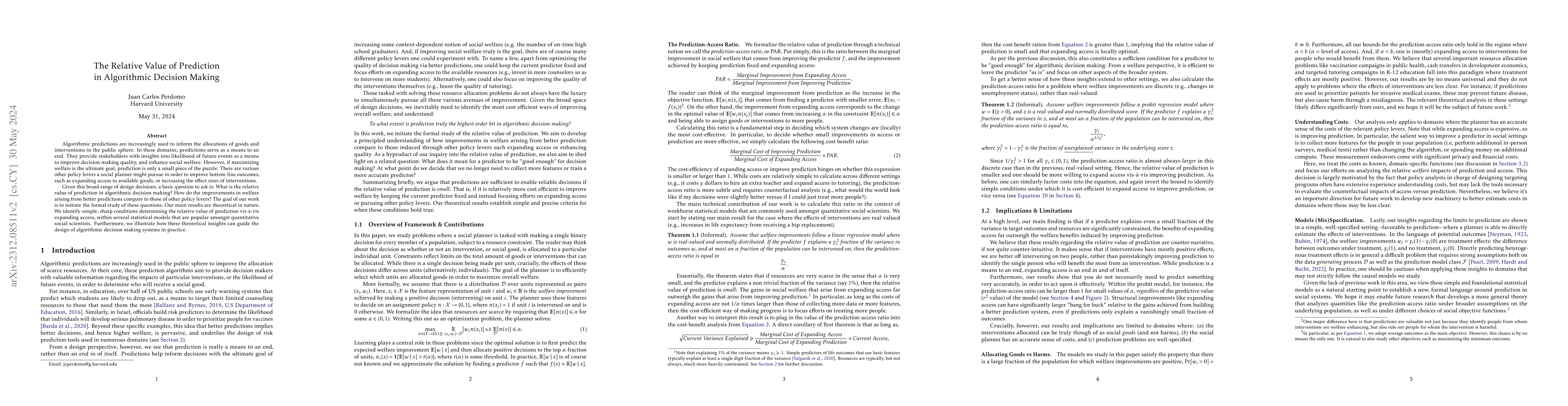 Thumbnail for The Relative Value of Prediction in Algorithmic Decision Making