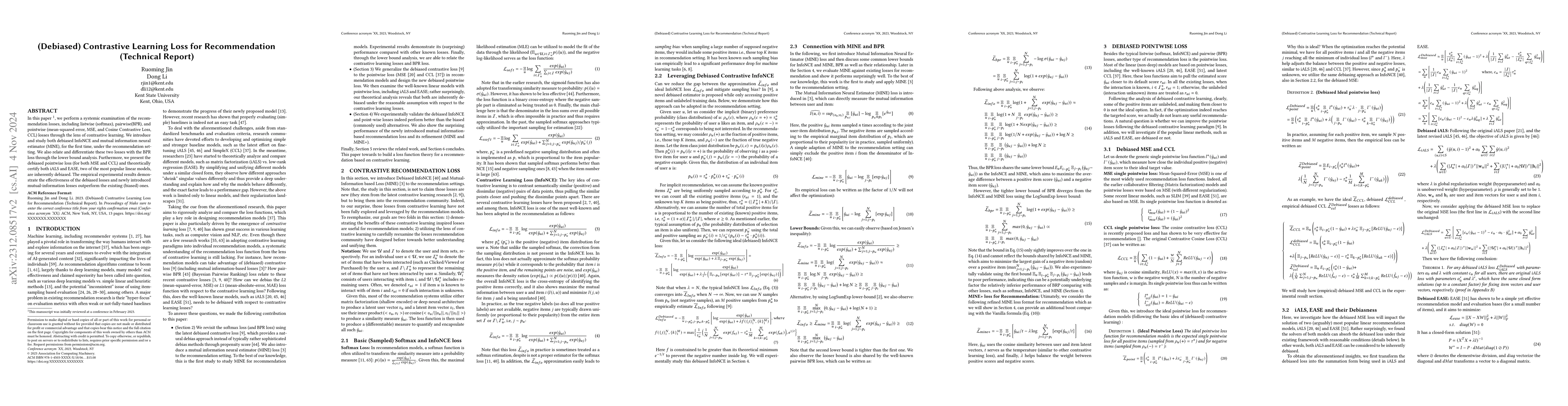 Thumbnail for (Debiased) Contrastive Learning Loss for Recommendation (Technical
  Report)