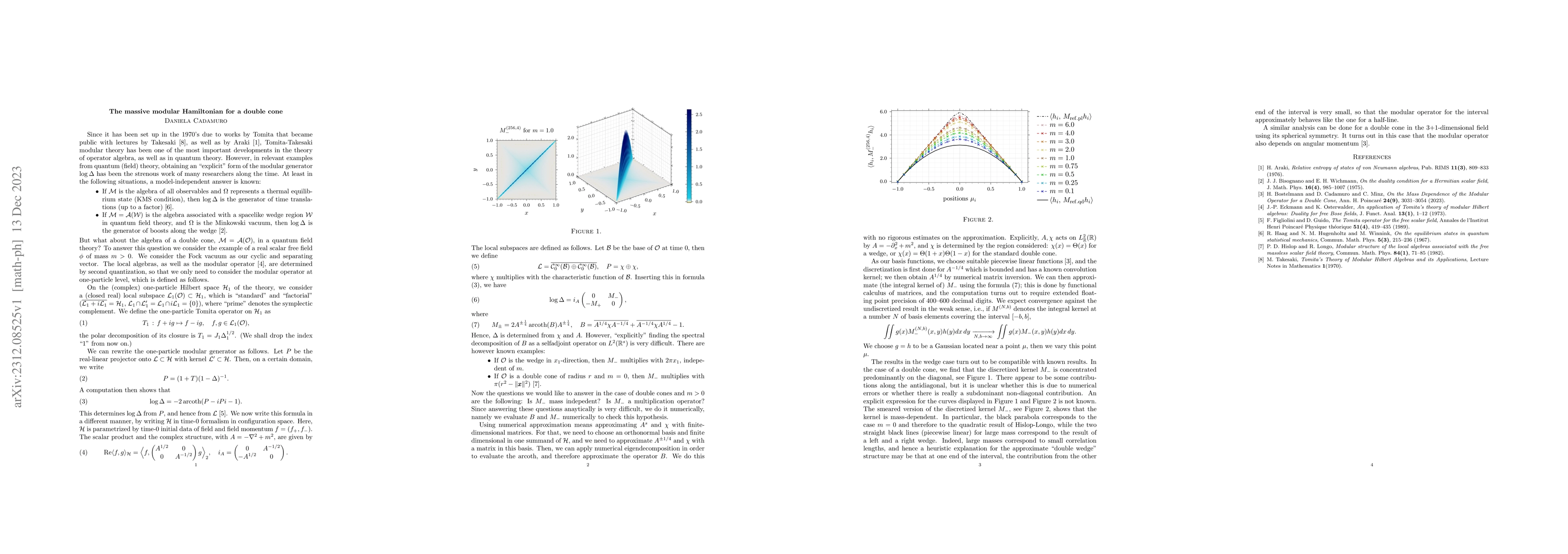 Thumbnail for The massive modular Hamiltonian for a double cone