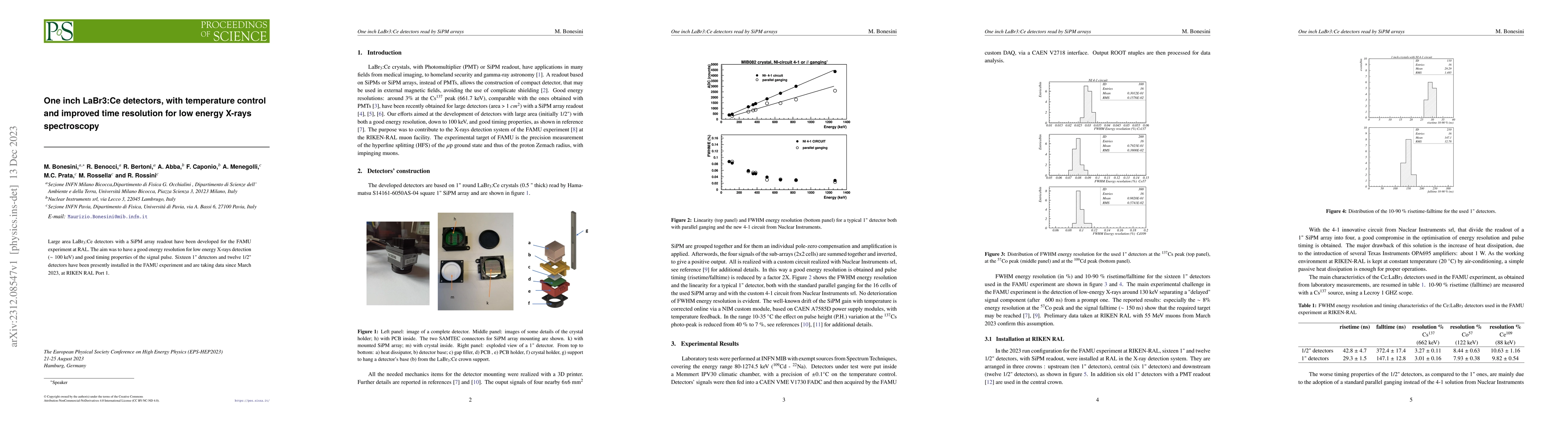 Thumbnail for One inch LaBr3:Ce detectors, with temperature control and improved time
  resolution for low energy X-rays spectroscopy
