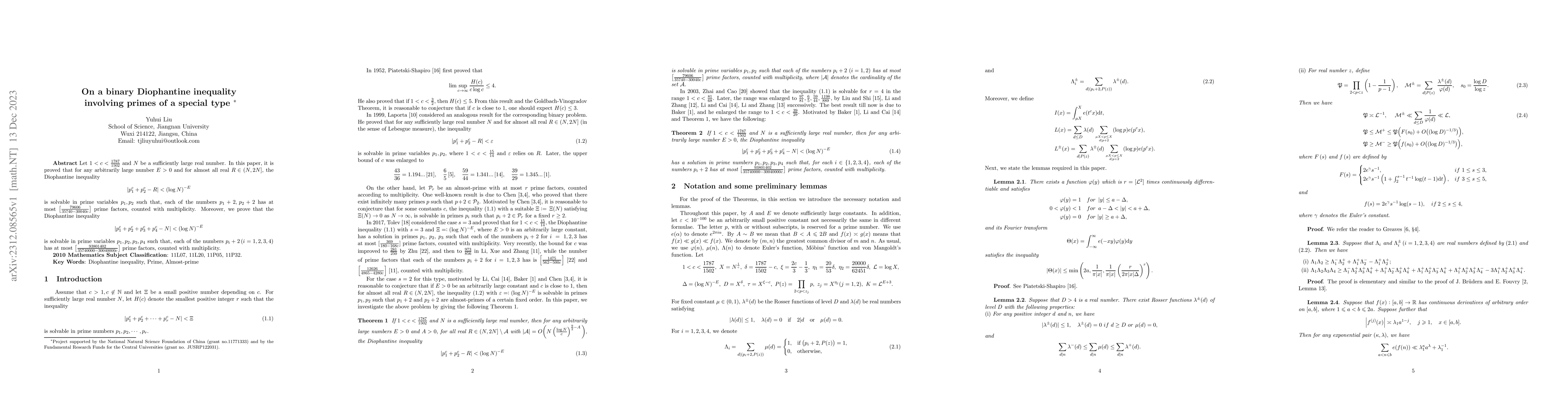 Thumbnail for On a binary Diophantine inequality involving primes of a special type