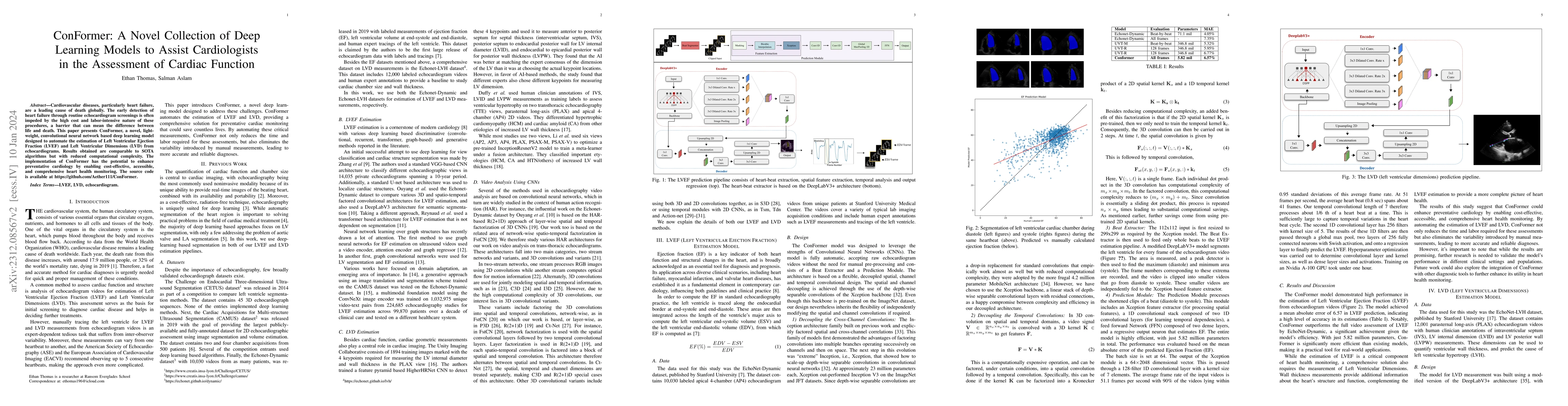 Thumbnail for ConFormer: A Novel Collection of Deep Learning Models to Assist
  Cardiologists in the Assessment of Cardiac Function