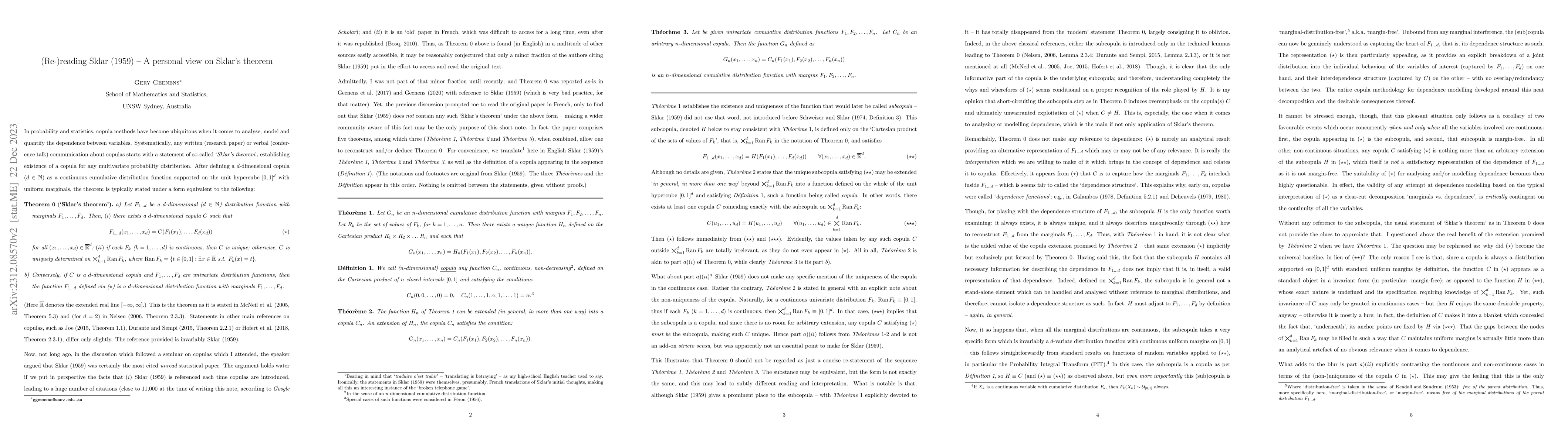 Thumbnail for (Re-)reading Sklar (1959) -- A personal view on Sklar's theorem