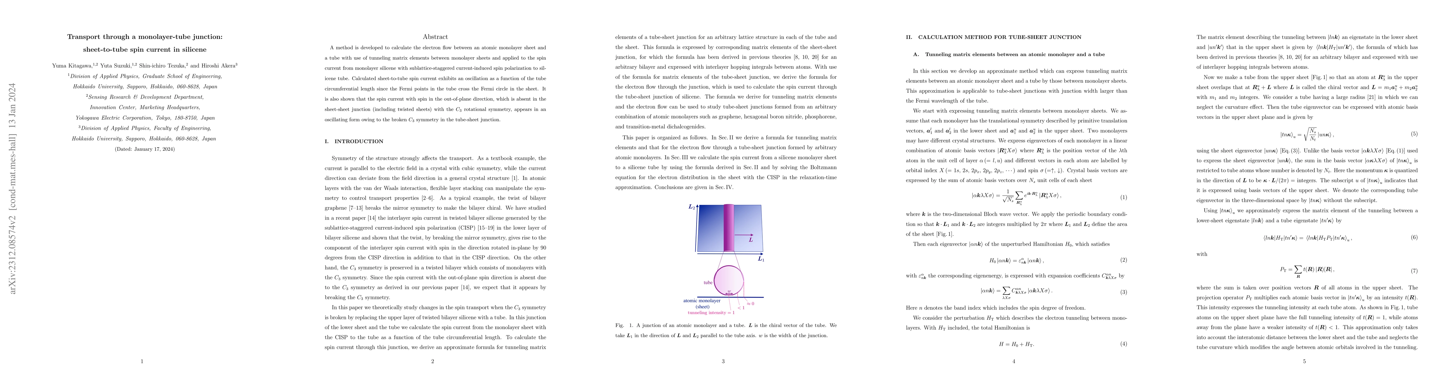 Thumbnail for Transport through a monolayer-tube junction: sheet-to-tube spin current
  in silicene