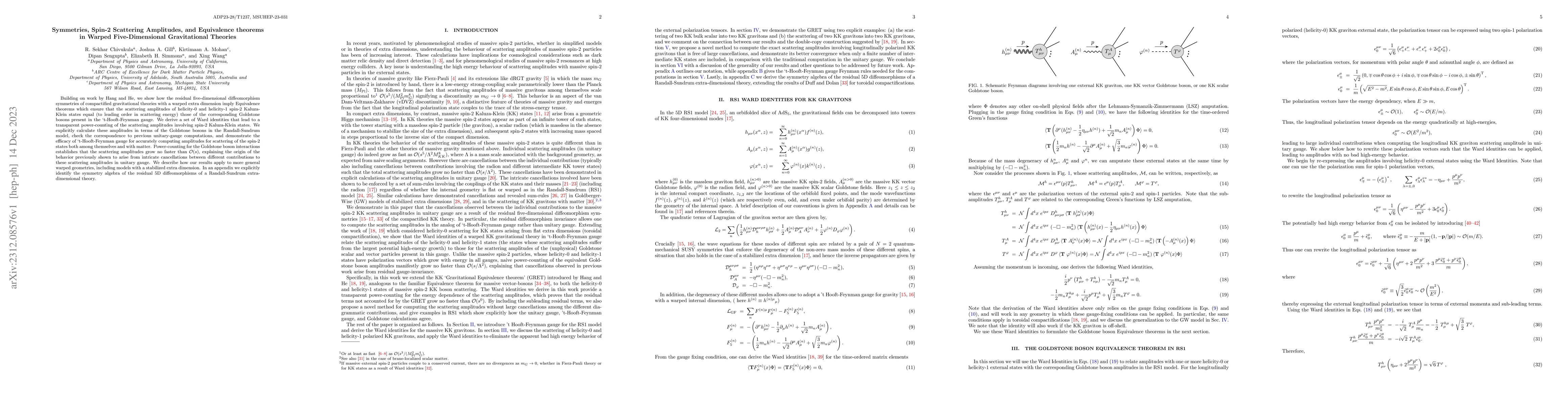Thumbnail for Symmetries, Spin-2 Scattering Amplitudes, and Equivalence theorems in
  Warped Five-Dimensional Gravitational Theories