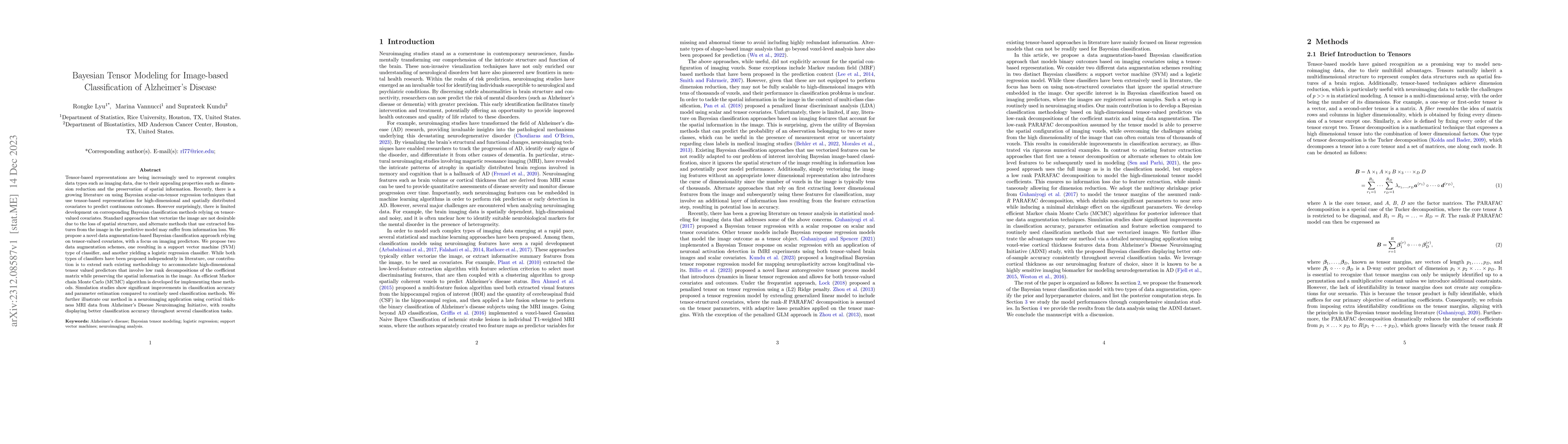 Thumbnail for Bayesian Tensor Modeling for Image-based Classification of Alzheimer's
  Disease