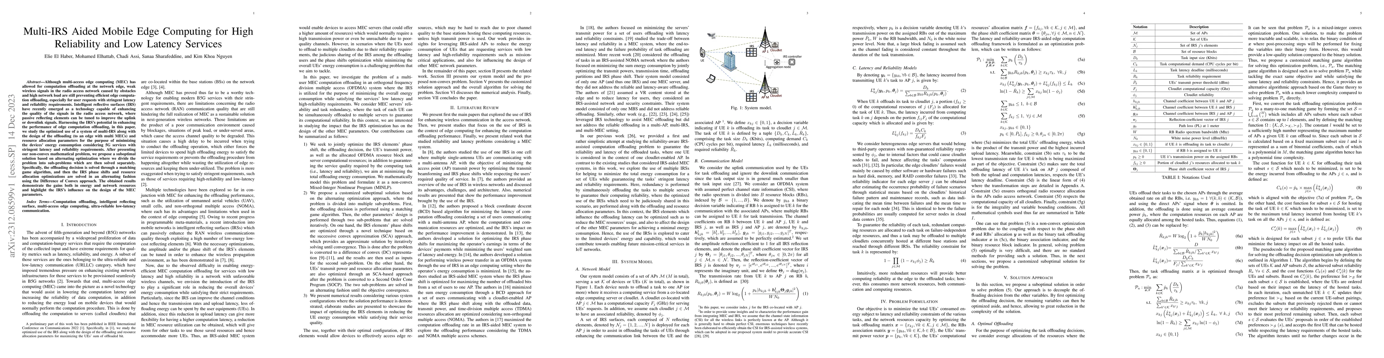 Thumbnail for Multi-IRS Aided Mobile Edge Computing for High Reliability and Low
  Latency Services