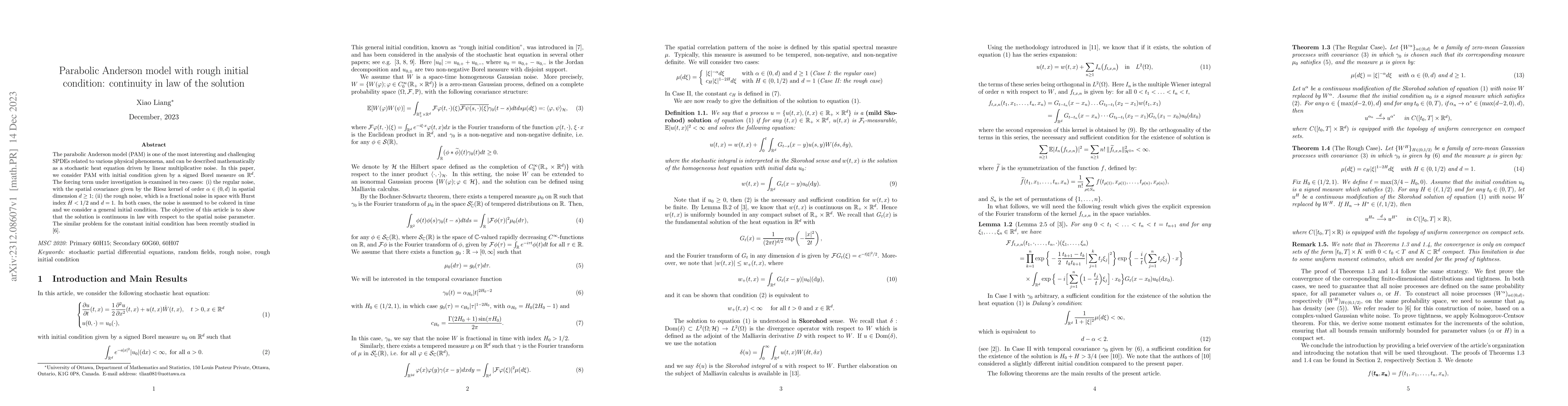 Thumbnail for Parabolic Anderson model with rough initial condition: continuity in law
  of the solution