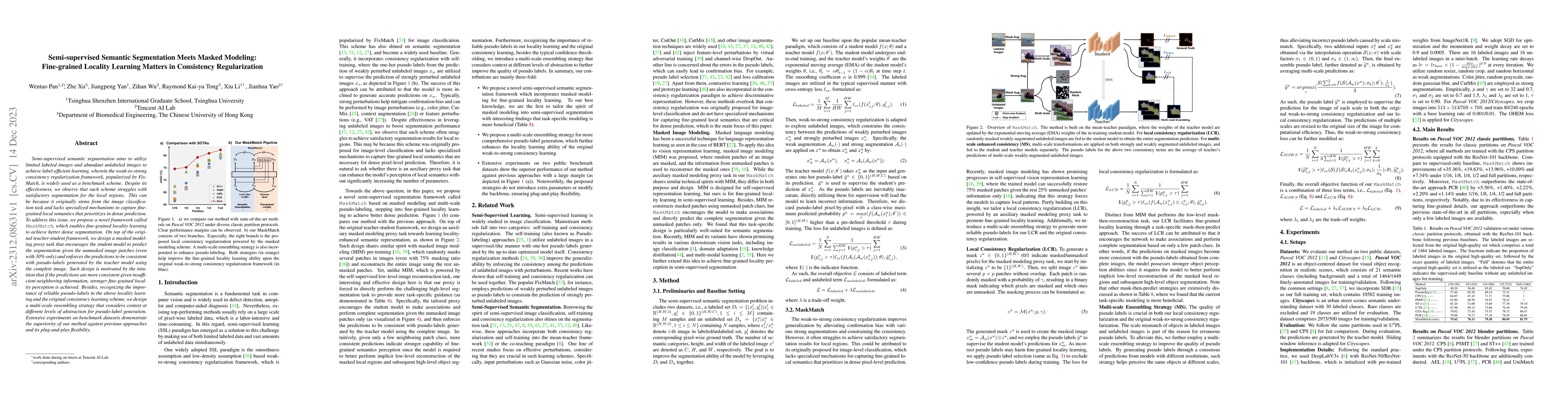 Thumbnail for Semi-supervised Semantic Segmentation Meets Masked Modeling:Fine-grained
  Locality Learning Matters in Consistency Regularization