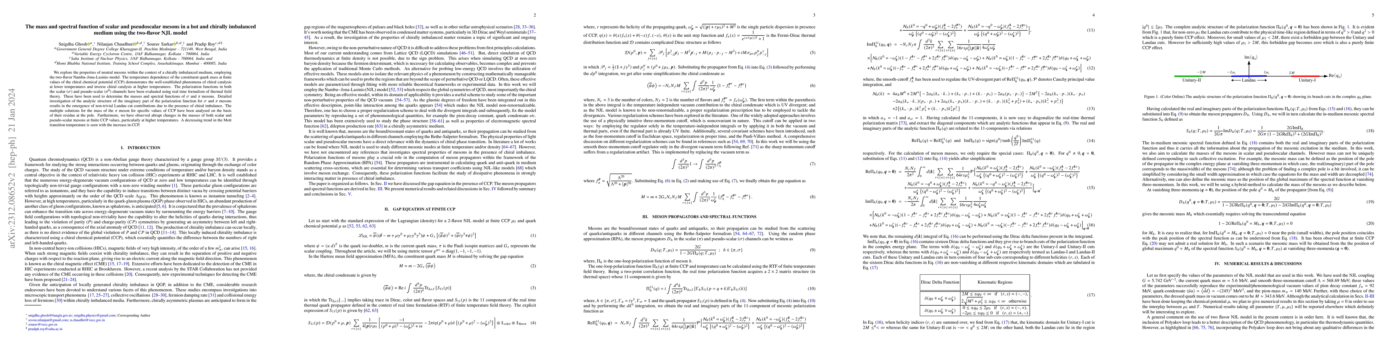 Thumbnail for The mass and spectral function of scalar and pseudoscalar mesons in a
  hot and chirally imbalanced medium using the two-flavor NJL model