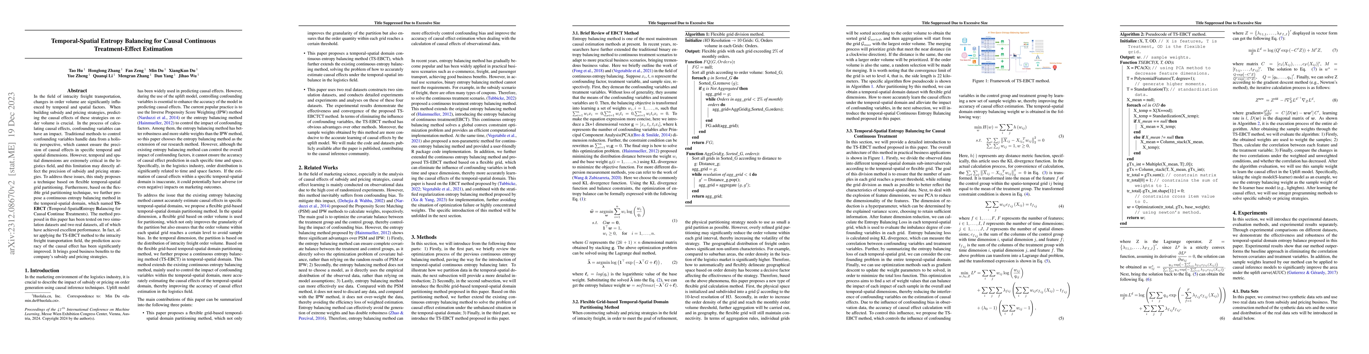 Thumbnail for Temporal-Spatial Entropy Balancing for Causal Continuous
  Treatment-Effect Estimation