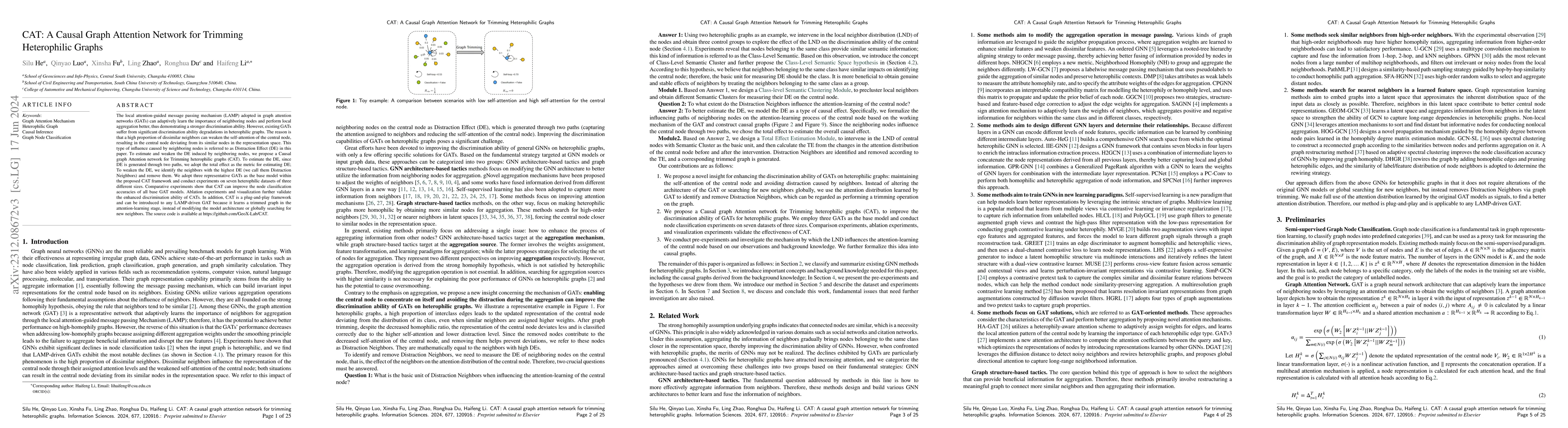 Thumbnail for CAT: A Causally Graph Attention Network for Trimming Heterophilic Graph