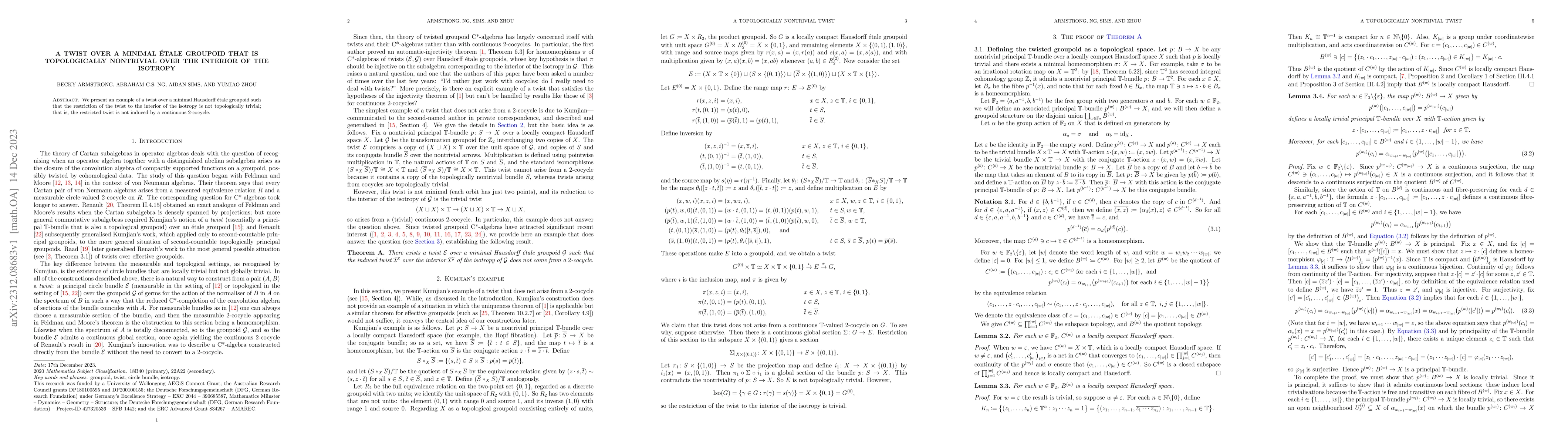 Thumbnail for A twist over a minimal \'etale groupoid that is topologically nontrivial
  over the interior of the isotropy