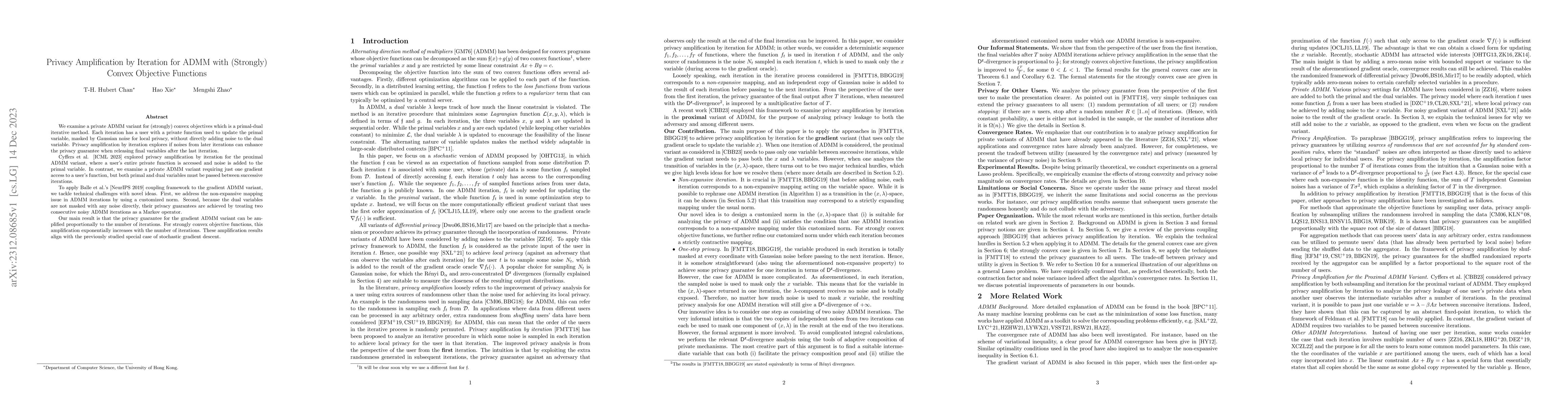 Thumbnail for Privacy Amplification by Iteration for ADMM with (Strongly) Convex
  Objective Functions