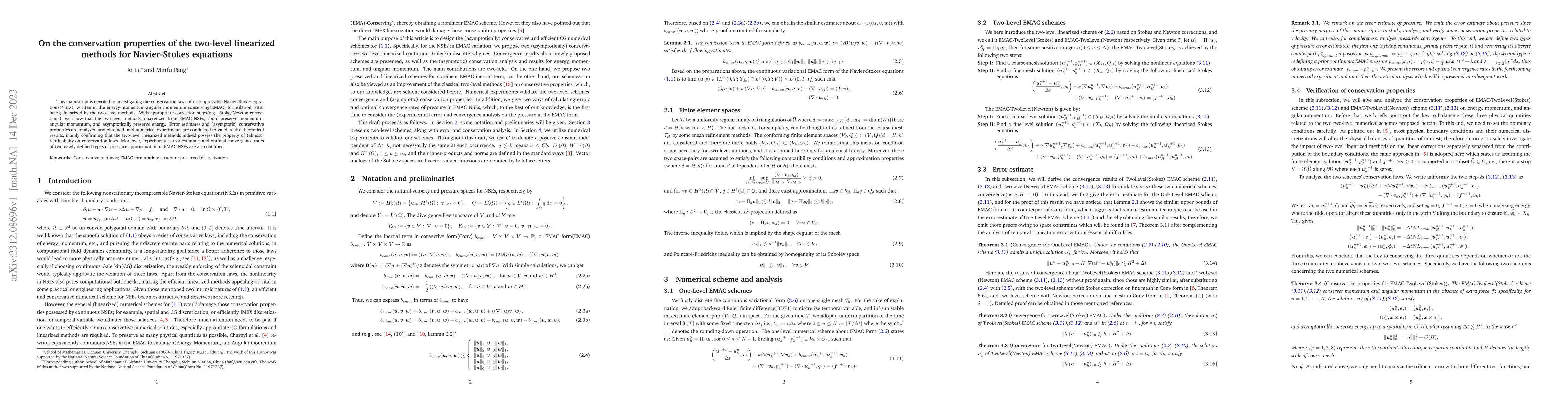 Thumbnail for On the conservation properties of the two-level linearized methods for
  Navier-Stokes equations