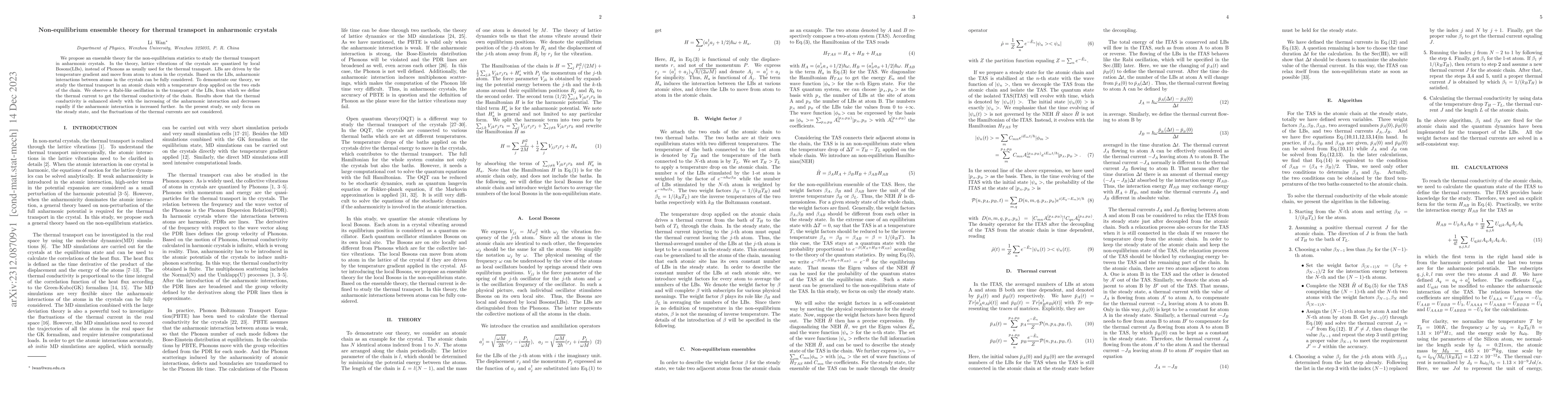 Thumbnail for Non-equilibrium ensemble theory for thermal transport in anharmonic
  crystals