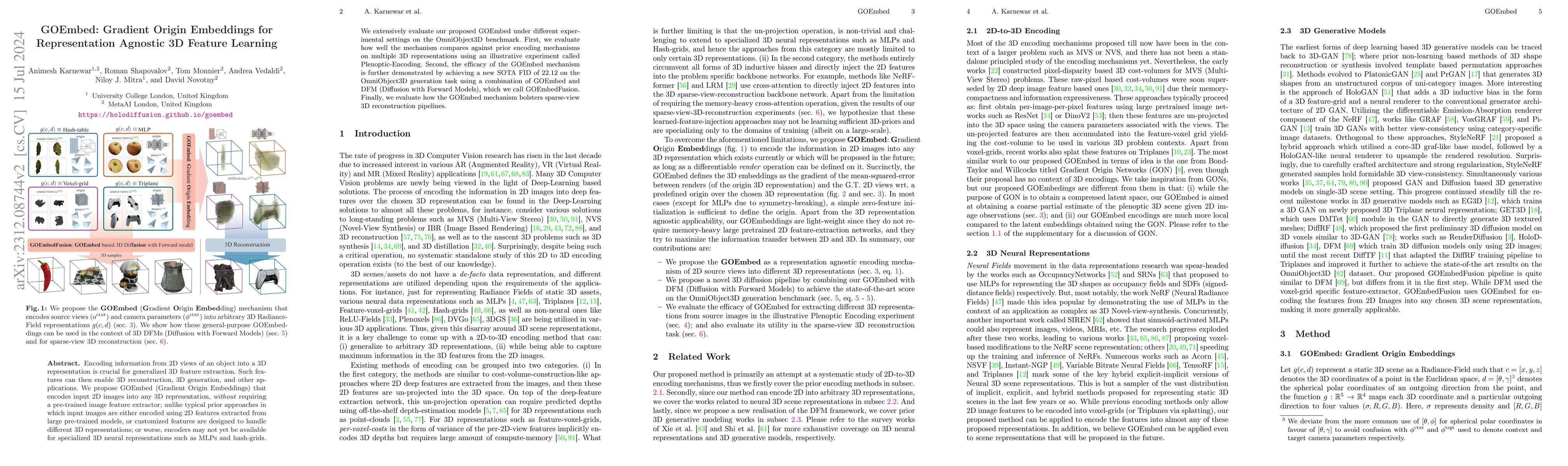 Thumbnail for GOEmbed: Gradient Origin Embeddings for Representation Agnostic 3D
  Feature Learning