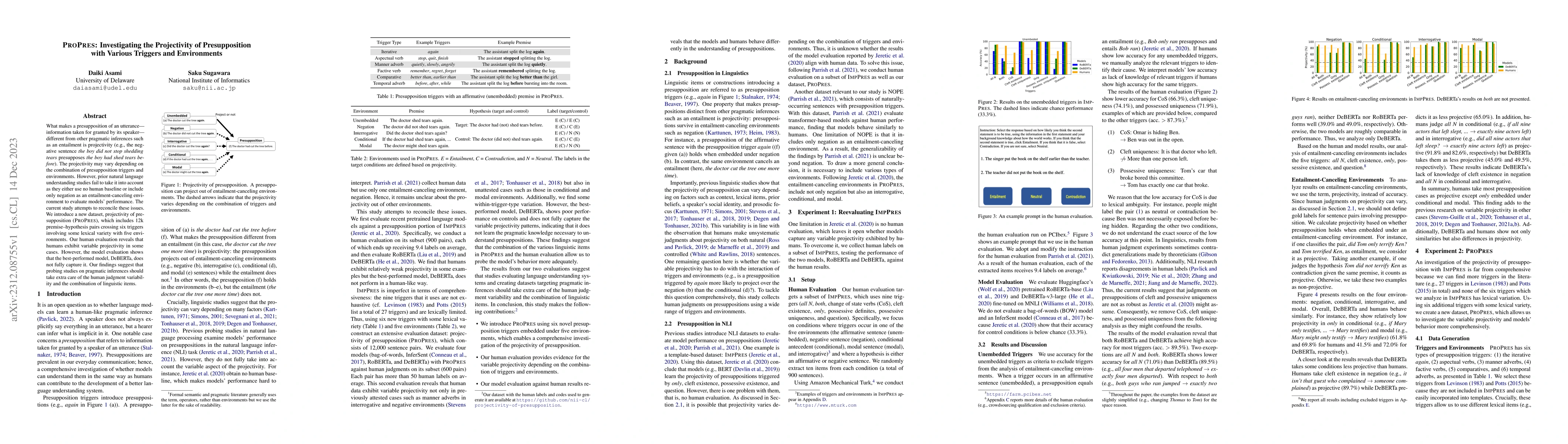 Thumbnail for PROPRES: Investigating the Projectivity of Presupposition with Various
  Triggers and Environments