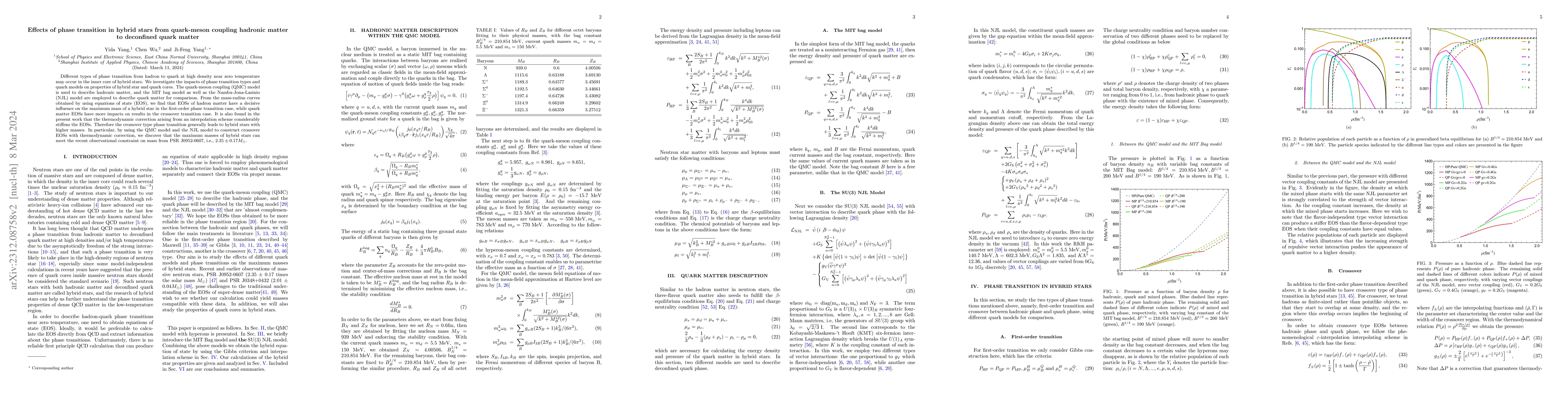 Thumbnail for Effects of phase transition in hybrid stars from quark-meson coupling
  hadronic matter to deconfined quark matter