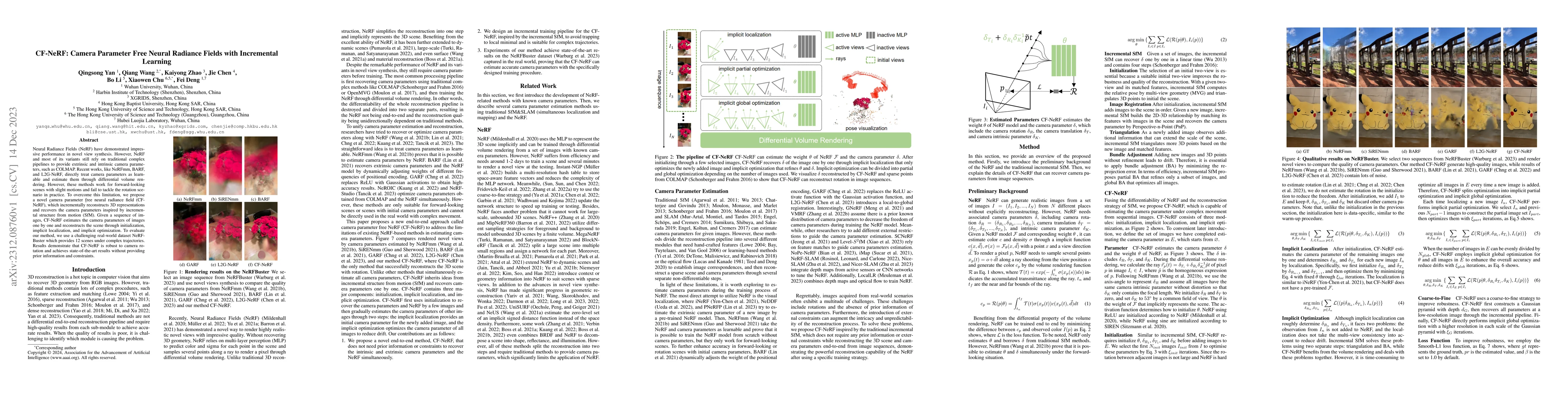 Thumbnail for CF-NeRF: Camera Parameter Free Neural Radiance Fields with Incremental
  Learning