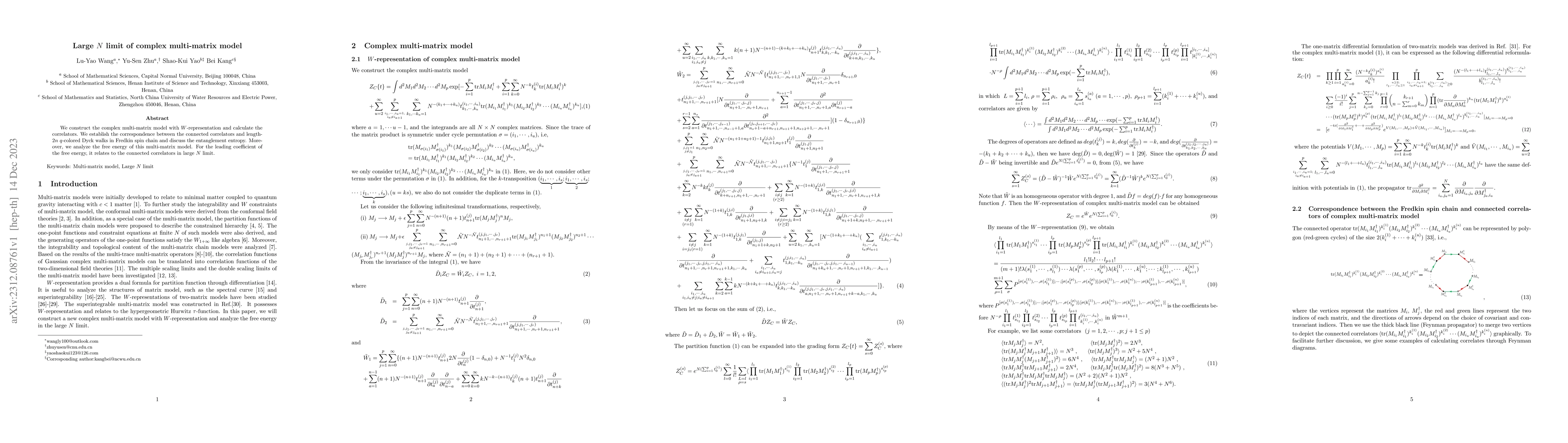 Thumbnail for Large N limit of complex multi-matrix model