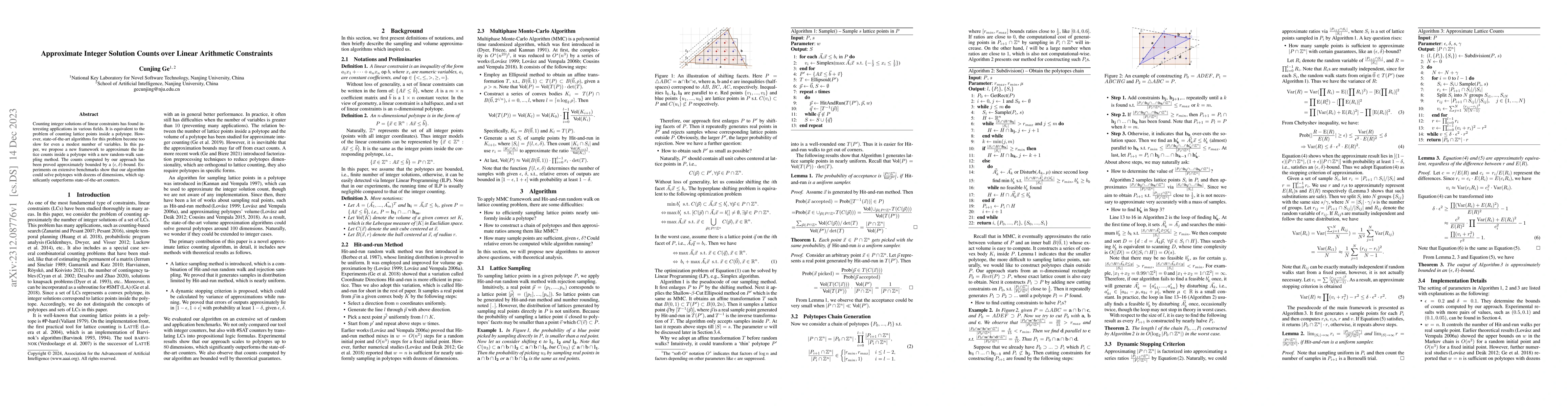 Thumbnail for Approximate Integer Solution Counts over Linear Arithmetic Constraints