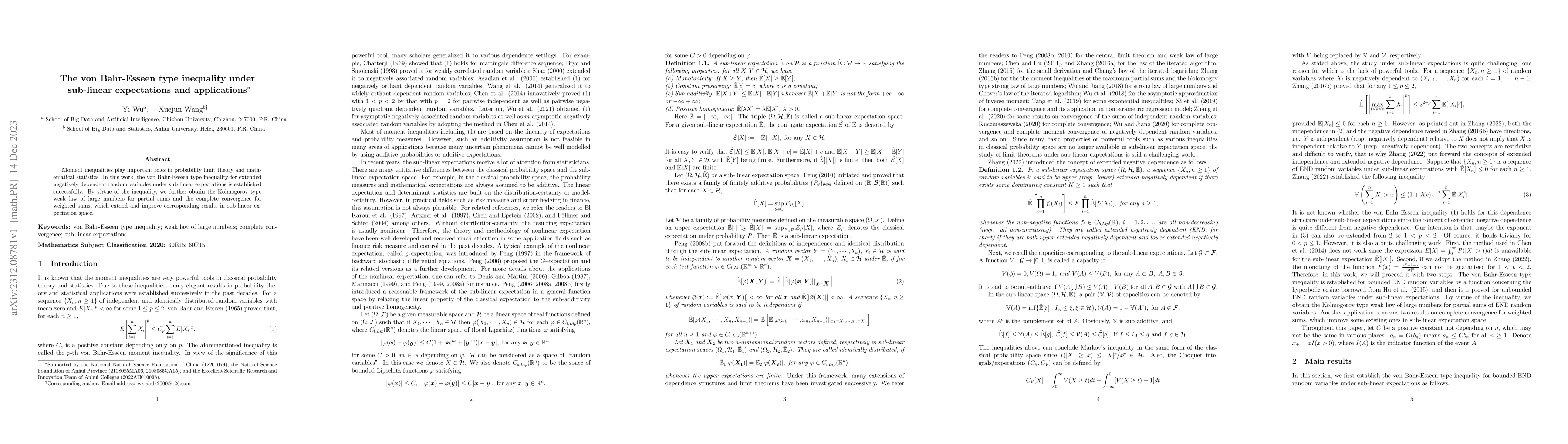 Thumbnail for The von Bahr-Esseen type inequality under sub-linear expectations and
  applications