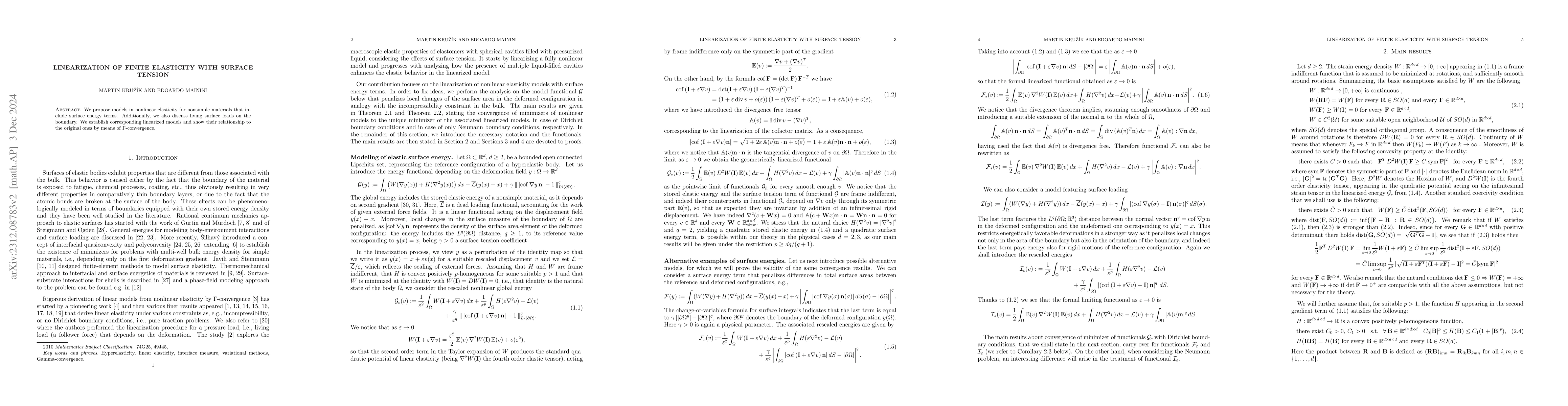 Thumbnail for Linearization of finite elasticity with surface tension