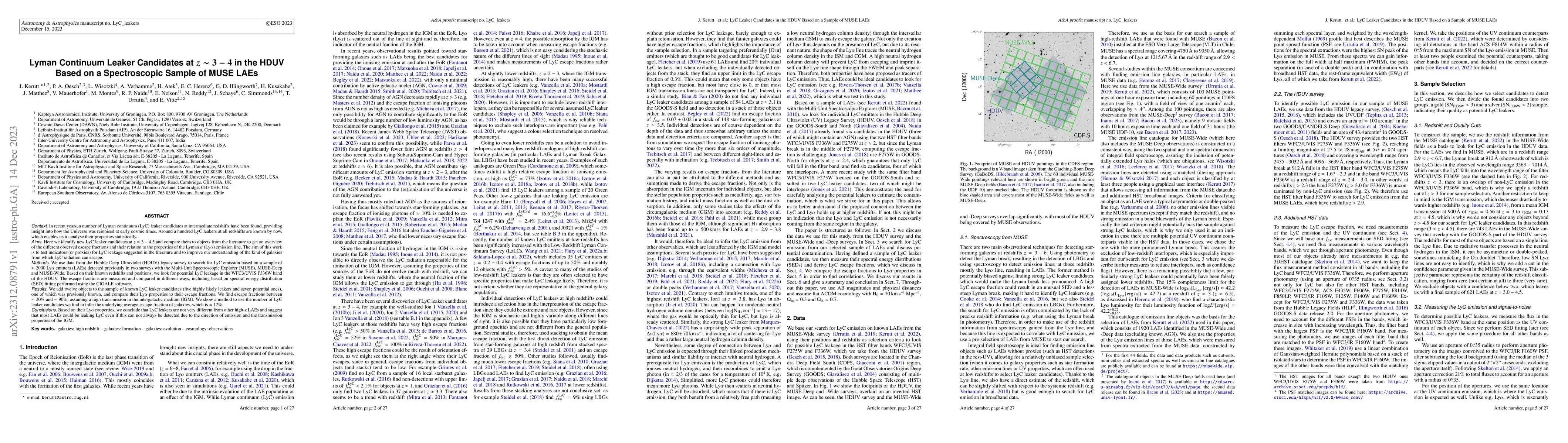 Thumbnail for Lyman Continuum Leaker Candidates at $z\sim3-4$ in the HDUV Based on a
  Spectroscopic Sample of MUSE LAEs
