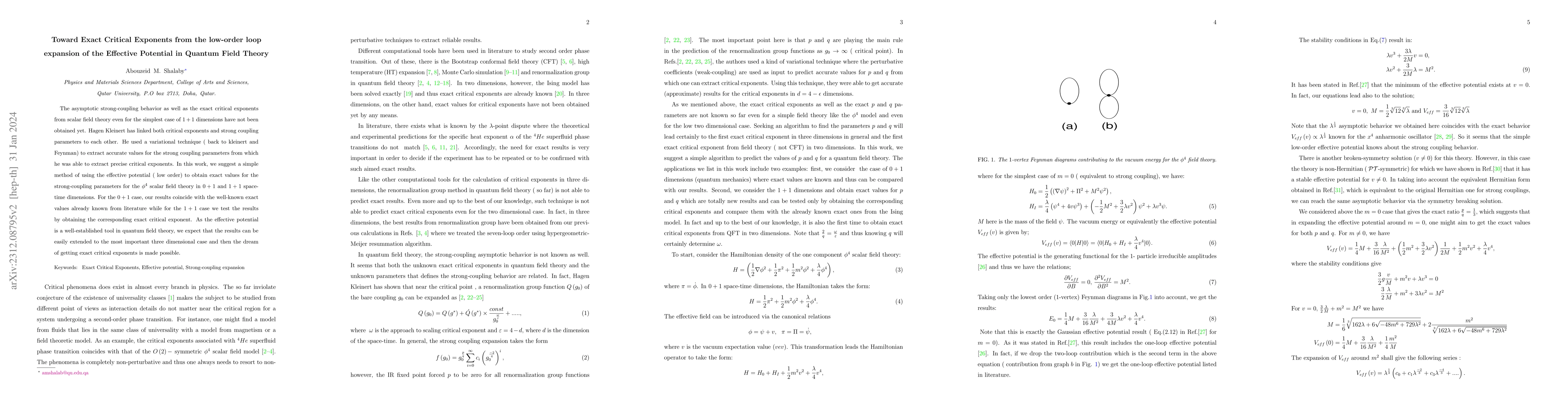 Thumbnail for Toward Exact Critical Exponents from the low-order loop expansion of the
  Effective Potential in Quantum Field Theory