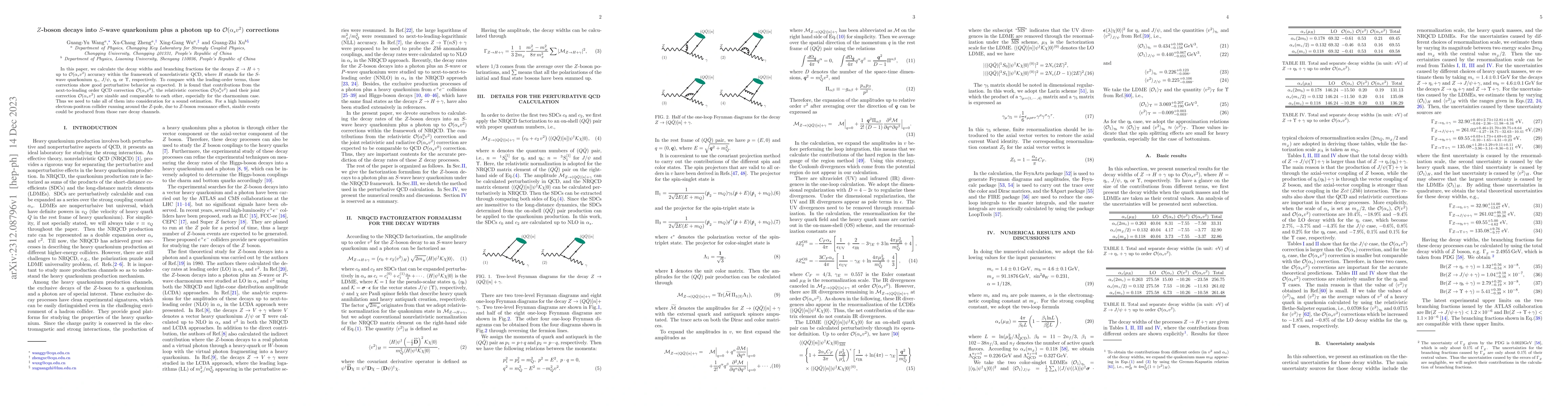 Thumbnail for $Z$-boson decays into $S$-wave quarkonium plus a photon up to ${\cal
  O}(\alpha_{s} v^2)$ corrections
