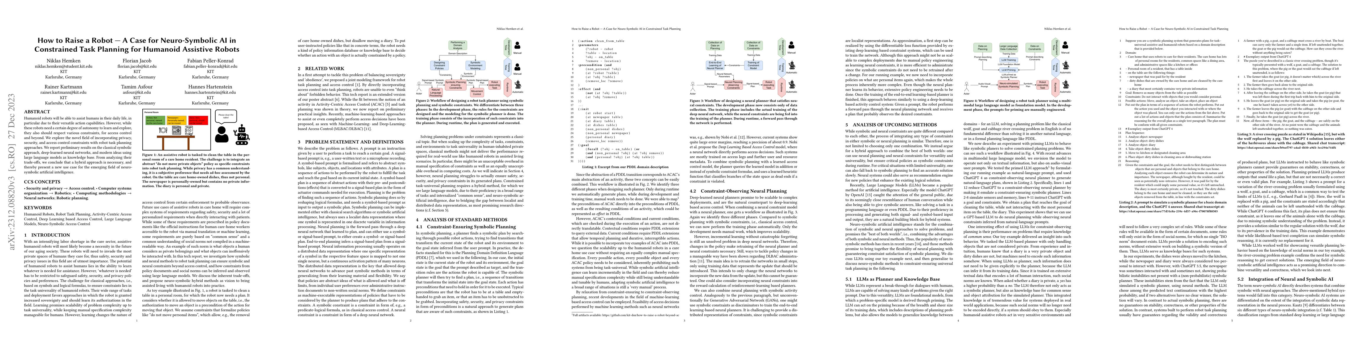 Thumbnail for How to Raise a Robot -- A Case for Neuro-Symbolic AI in Constrained Task
  Planning for Humanoid Assistive Robots
