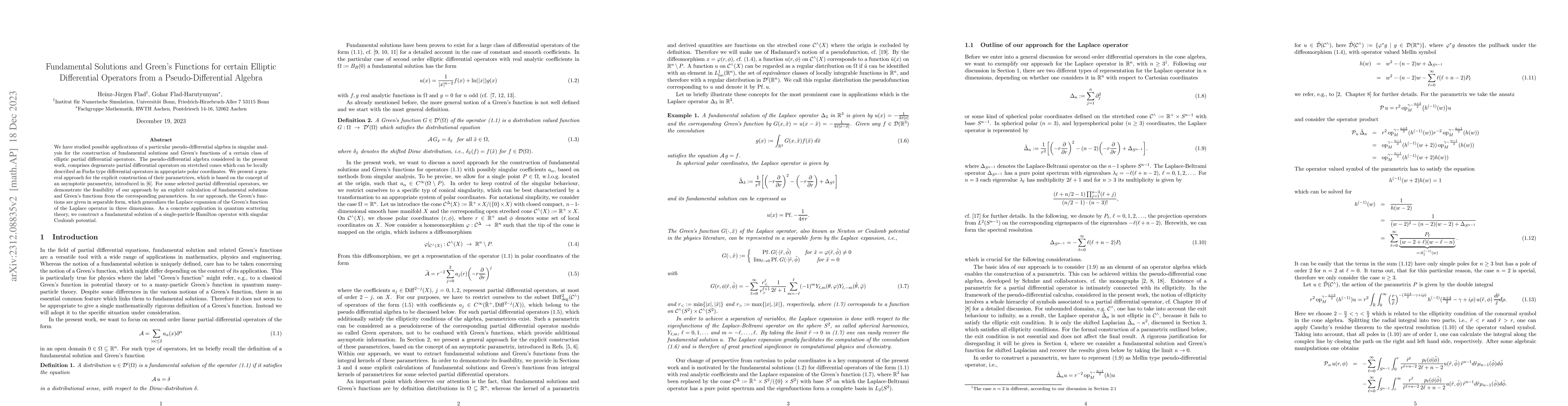 Thumbnail for Fundamental Solutions and Green's Functions for certain Elliptic
  Differential Operators from a Pseudo-Differential Algebra