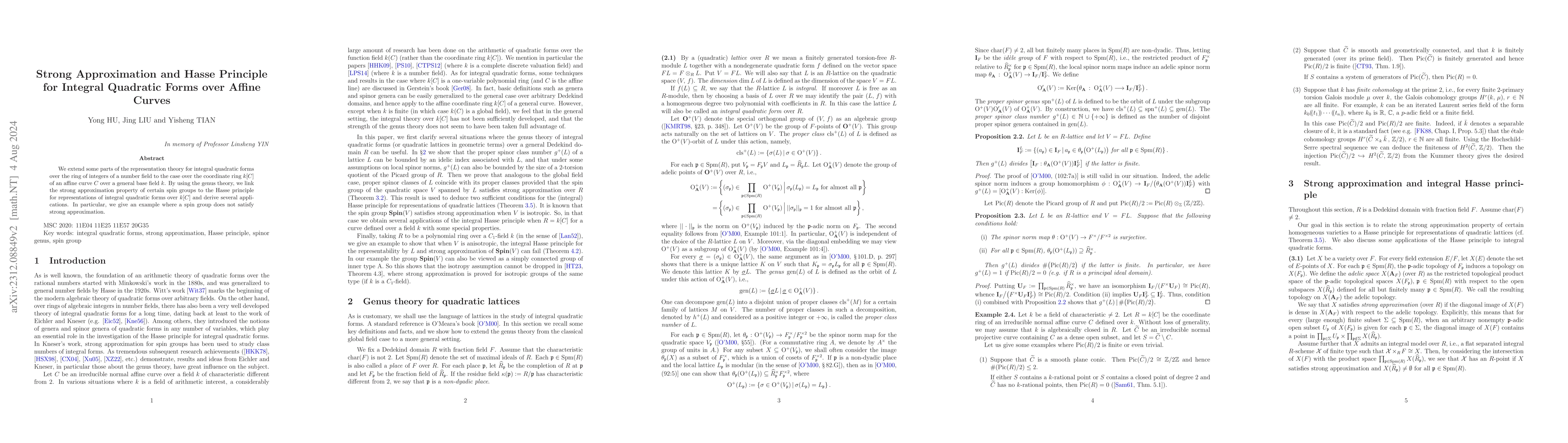 Thumbnail for Strong Approximation and Hasse Principle for Integral Quadratic Forms
  over Affine Curves