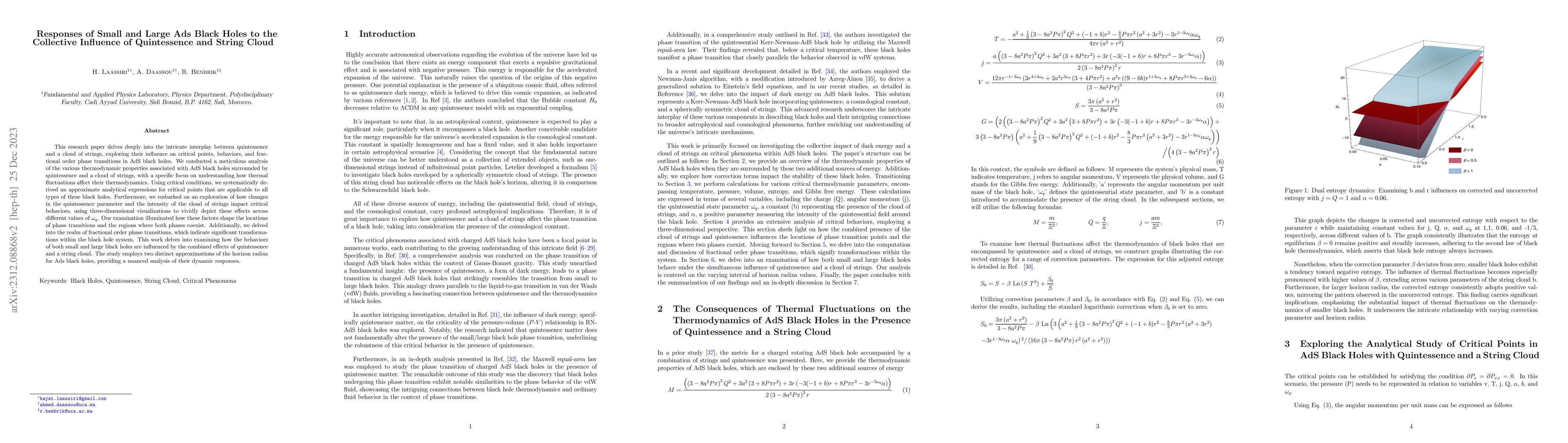 Thumbnail for Responses of Small and Large Ads Black Holes to the Collective Influence
  of Quintessence and String Cloud