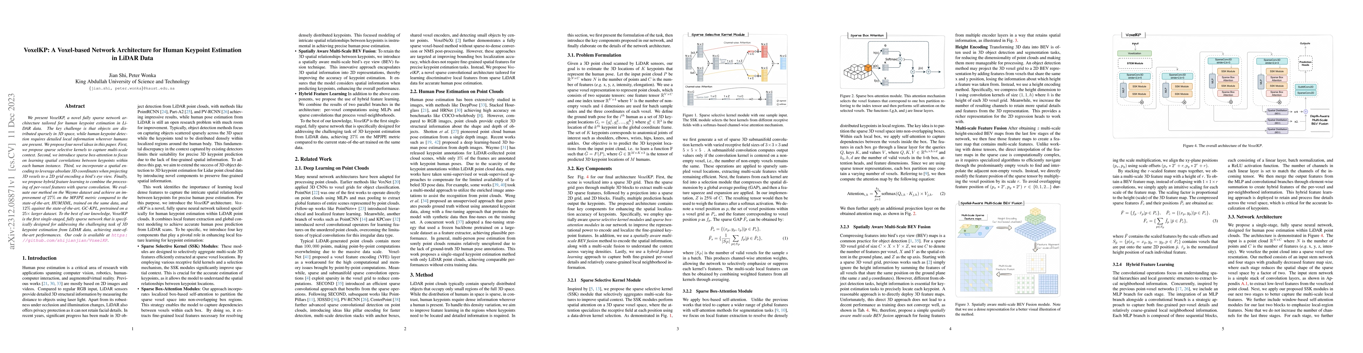 Thumbnail for VoxelKP: A Voxel-based Network Architecture for Human Keypoint
  Estimation in LiDAR Data