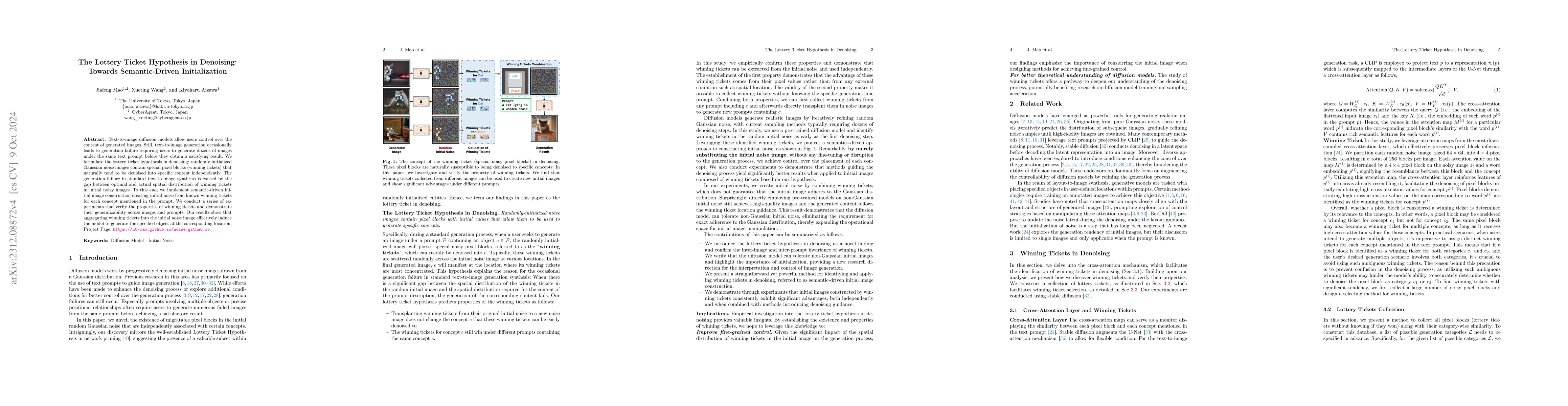 Thumbnail for The Lottery Ticket Hypothesis in Denoising: Towards Semantic-Driven
  Initialization