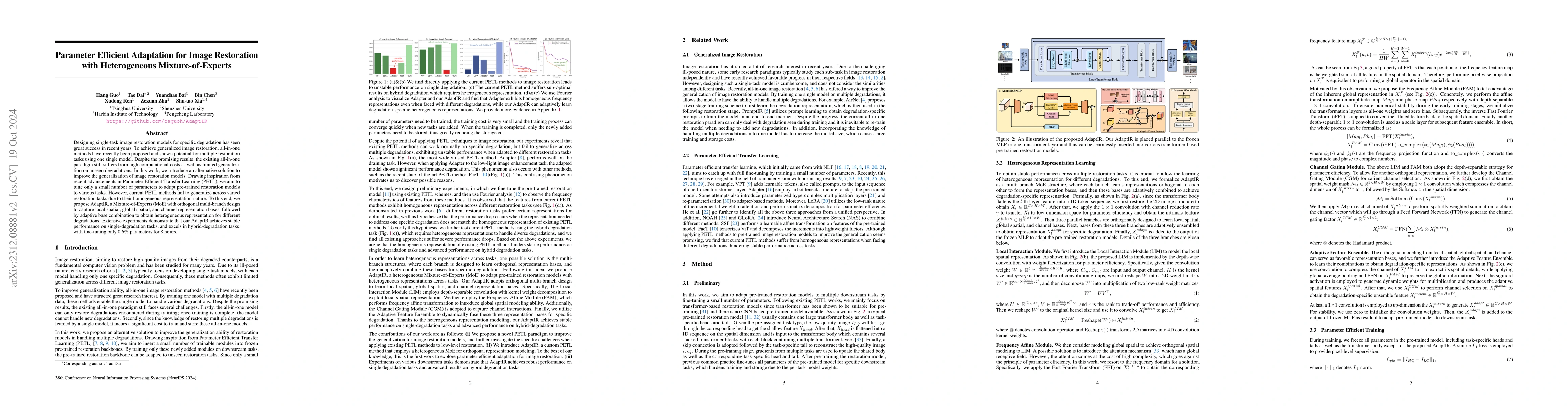 Thumbnail for AdaptIR: Parameter Efficient Multi-task Adaptation for Pre-trained Image
  Restoration Models