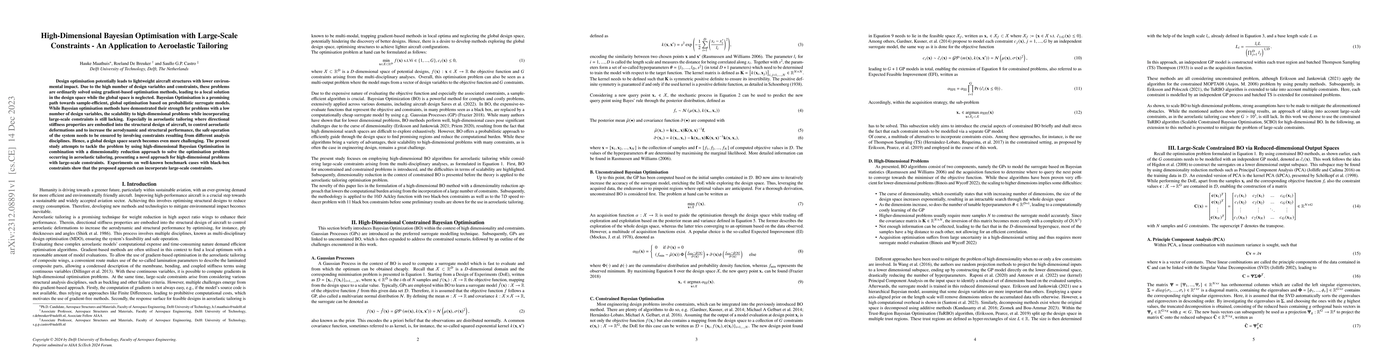 Thumbnail for High-Dimensional Bayesian Optimisation with Large-Scale Constraints --
  An Application to Aeroelastic Tailoring