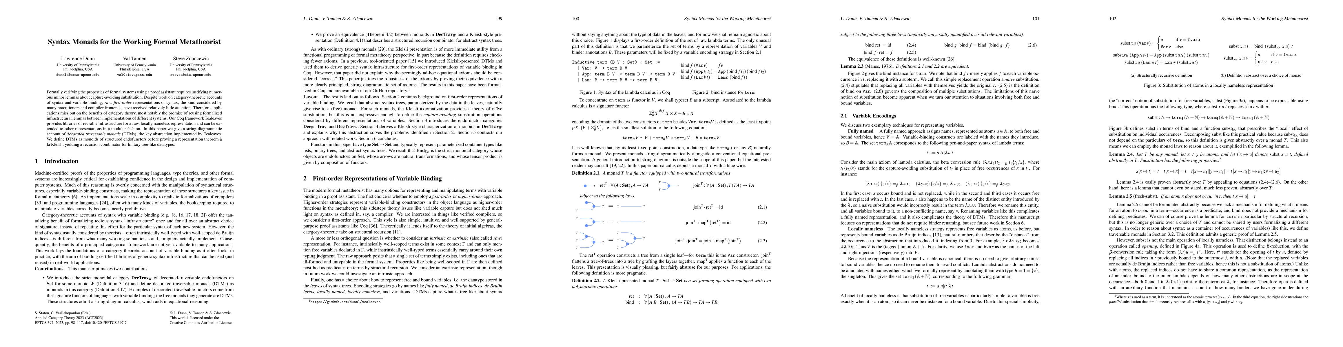 Thumbnail for Syntax Monads for the Working Formal Metatheorist